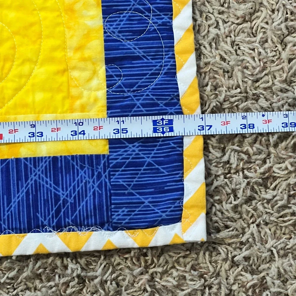 Baby Quilt Yellow Blue Moon Stars‎ Angels Chevron Handmade Toddler Bedding